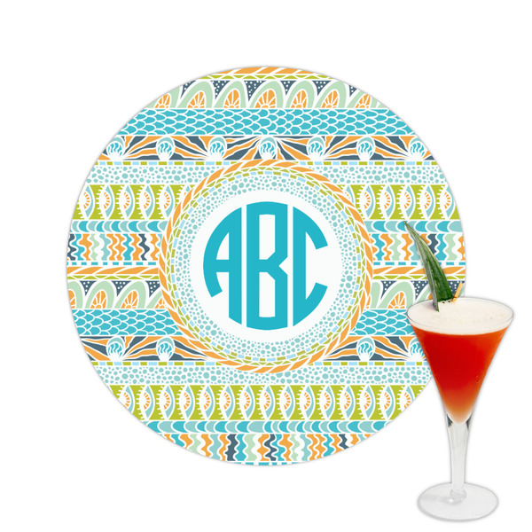 Custom Abstract Teal Stripes Printed Drink Topper -  2.5" (Personalized)