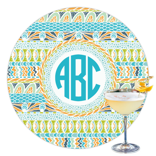 Custom Abstract Teal Stripes Printed Drink Topper - 3.5" (Personalized)