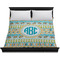 Abstract Teal Stripes Duvet Cover - King - On Bed - No Prop