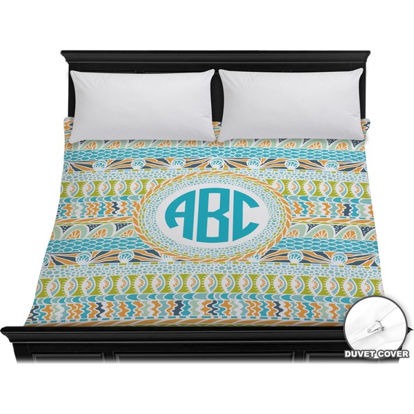 Custom Abstract Teal Stripes Duvet Cover - King (Personalized)