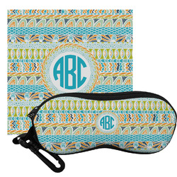 Abstract Teal Stripes Eyeglass Case & Cloth (Personalized)