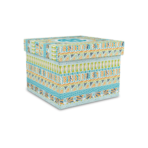 Custom Abstract Teal Stripes Gift Box with Lid - Canvas Wrapped - Small (Personalized)