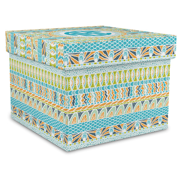 Custom Abstract Teal Stripes Gift Box with Lid - Canvas Wrapped - XX-Large (Personalized)