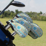 Abstract Teal Stripes Golf Club Iron Cover - Set of 9 (Personalized)