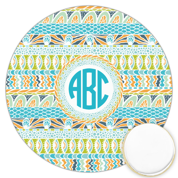 Custom Abstract Teal Stripes Printed Cookie Topper - 3.25" (Personalized)