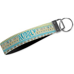 Abstract Teal Stripes Webbing Keychain Fob - Small (Personalized)