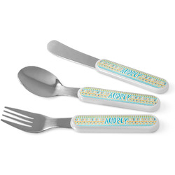 Abstract Teal Stripes Kid's Flatware (Personalized)