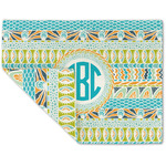 Abstract Teal Stripes Double-Sided Linen Placemat - Single w/ Monogram