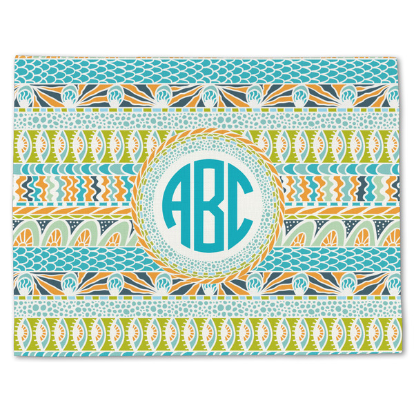 Custom Abstract Teal Stripes Single-Sided Linen Placemat - Single w/ Monogram