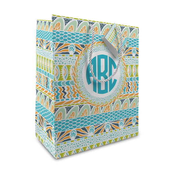 Custom Abstract Teal Stripes Medium Gift Bag (Personalized)