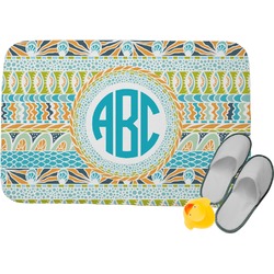 Abstract Teal Stripes Memory Foam Bath Mat (Personalized)