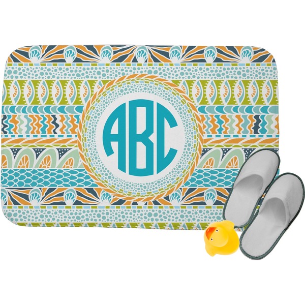 Custom Abstract Teal Stripes Memory Foam Bath Mat - 24"x17" (Personalized)