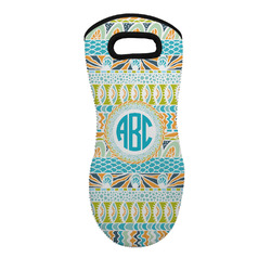 Abstract Teal Stripes Neoprene Oven Mitt - Single w/ Monogram