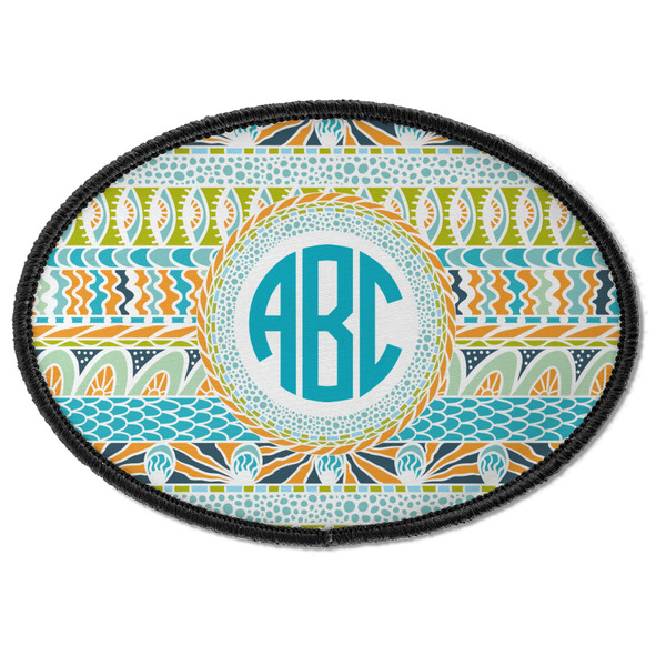 Custom Abstract Teal Stripes Iron On Oval Patch w/ Monogram