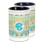 Abstract Teal Stripes Ceramic Pencil Holder - Large