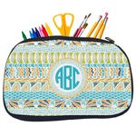 Abstract Teal Stripes Neoprene Pencil Case - Medium w/ Monogram