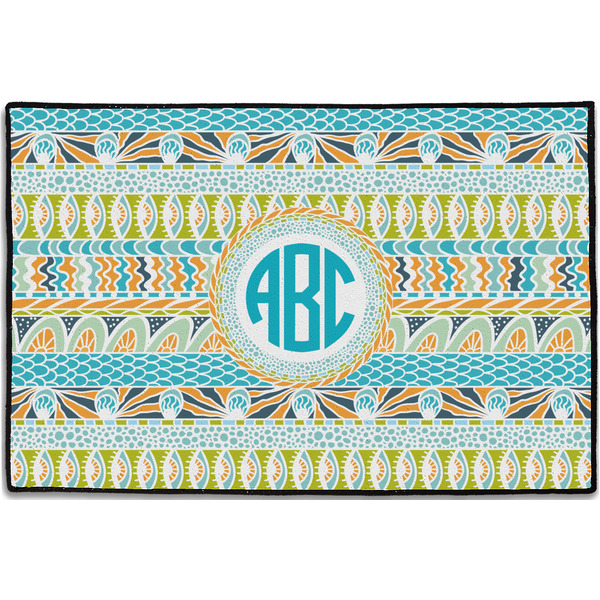 Custom Abstract Teal Stripes Door Mat - 36"x24" (Personalized)