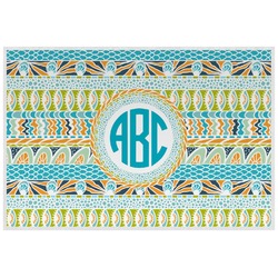 Abstract Teal Stripes Laminated Placemat w/ Monogram