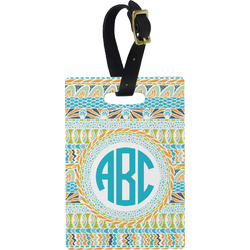 Abstract Teal Stripes Plastic Luggage Tag - Rectangular w/ Monogram