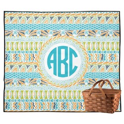 Abstract Teal Stripes Outdoor Picnic Blanket (Personalized)