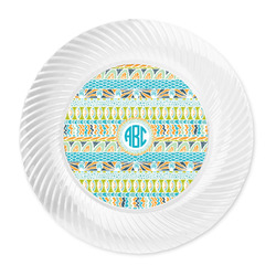 Abstract Teal Stripes Plastic Party Dinner Plates - 10" (Personalized)