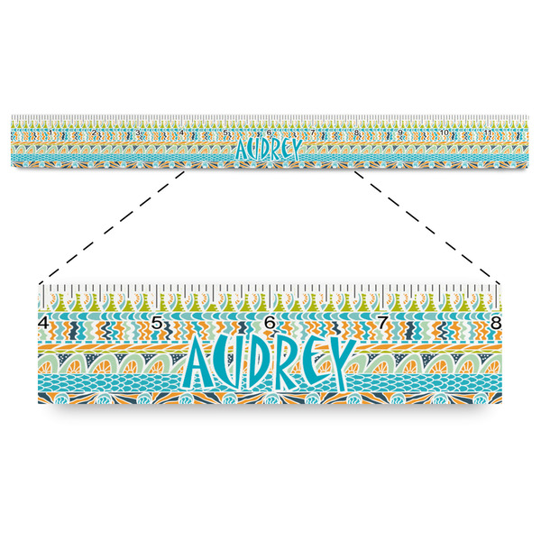 Custom Abstract Teal Stripes Plastic Ruler - 12" (Personalized)