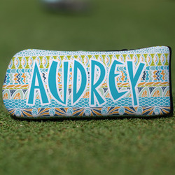 Abstract Teal Stripes Blade Putter Cover (Personalized)