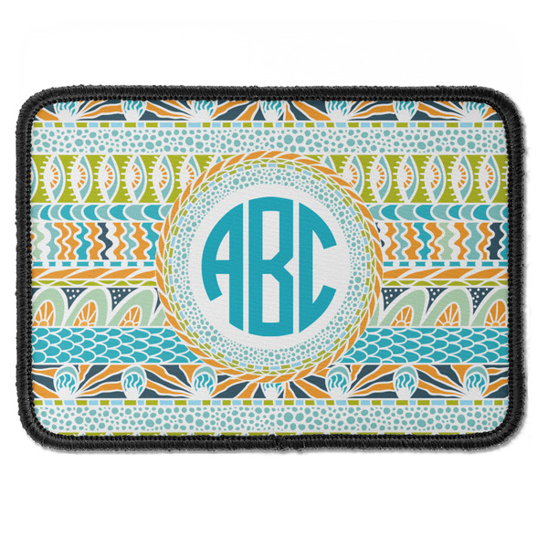 Custom Abstract Teal Stripes Iron On Rectangle Patch w/ Monogram