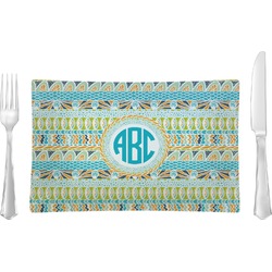 Abstract Teal Stripes Glass Rectangular Lunch / Dinner Plate (Personalized)