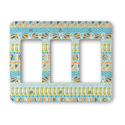 Abstract Teal Stripes Rocker Style Light Switch Cover - Three Switch