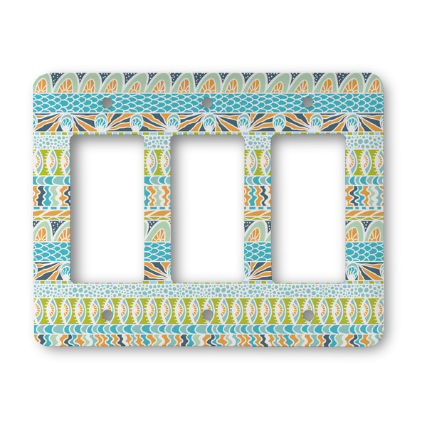 Custom Abstract Teal Stripes Rocker Style Light Switch Cover - Three Switch