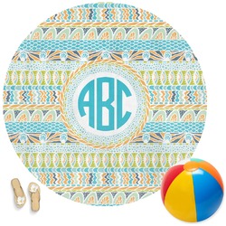 Abstract Teal Stripes Round Beach Towel (Personalized)