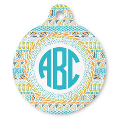 Abstract Teal Stripes Round Pet ID Tag - Large (Personalized)