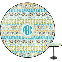 Abstract Teal Stripes Round Table - 30" (Personalized)