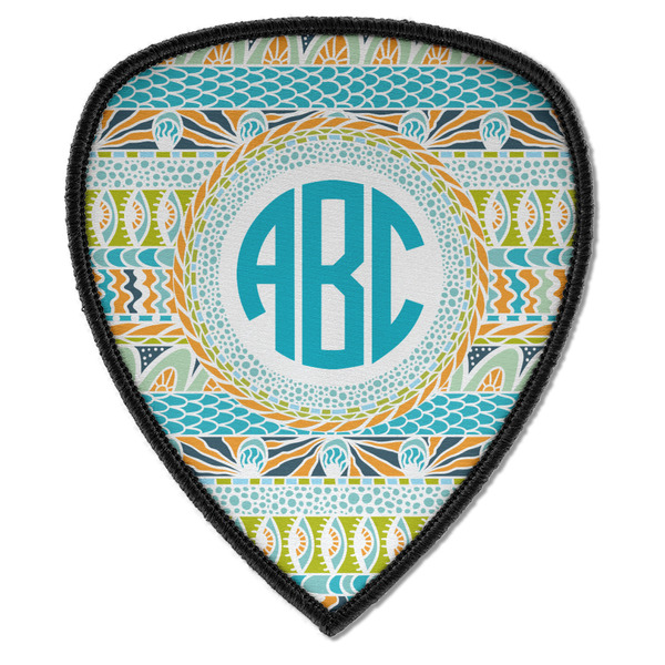 Custom Abstract Teal Stripes Iron on Shield Patch A w/ Monogram