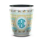 Abstract Teal Stripes Ceramic Shot Glass - 1.5 oz - Two Tone - Single (Personalized)