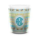 Abstract Teal Stripes Ceramic Shot Glass - 1.5 oz - White - Single (Personalized)