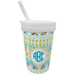 Abstract Teal Stripes Sippy Cup with Straw (Personalized)