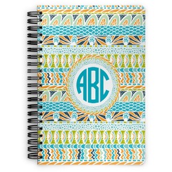 Abstract Teal Stripes Spiral Notebook - 7x10 w/ Monogram