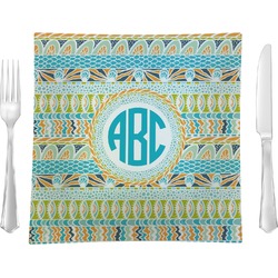 Abstract Teal Stripes Glass Square Lunch / Dinner Plate 9.5" (Personalized)