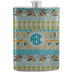 Abstract Teal Stripes Stainless Steel Flask (Personalized)