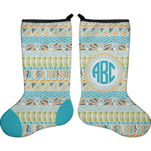 Custom Abstract Teal Stripes Holiday Stocking - Double-Sided - Neoprene (Personalized)