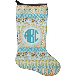 Abstract Teal Stripes Holiday Stocking - Single-Sided - Neoprene (Personalized)