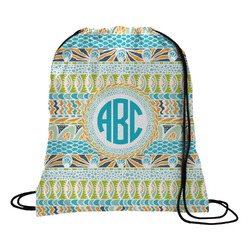 Abstract Teal Stripes Drawstring Backpack - Medium (Personalized)