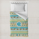 Abstract Teal Stripes Toddler Duvet Cover w/ Monogram