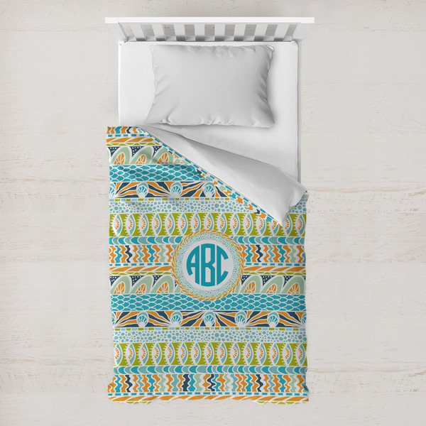 Custom Abstract Teal Stripes Toddler Duvet Cover w/ Monogram