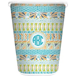 Abstract Teal Stripes Waste Basket - Double Sided (White) (Personalized)