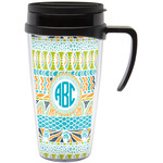 Abstract Teal Stripes Acrylic Travel Mug with Handle (Personalized)