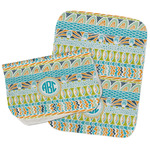 Abstract Teal Stripes Burp Cloths - Fleece - Set of 2 w/ Monogram