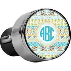 Abstract Teal Stripes USB Car Charger (Personalized)